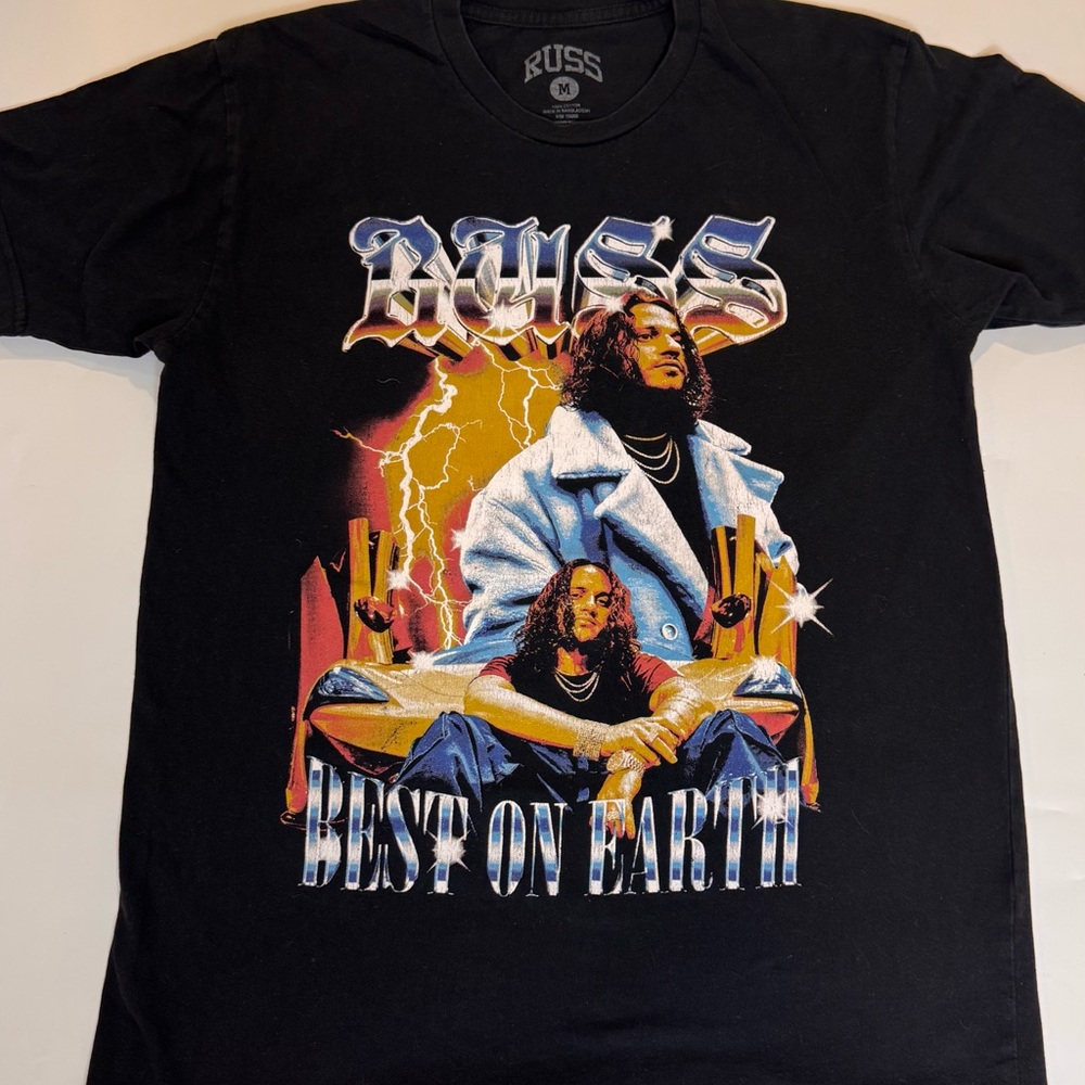 Russ T Shirt Men's Size M Black Graphic Best On Earth 2021 Short Sleeve Cotton